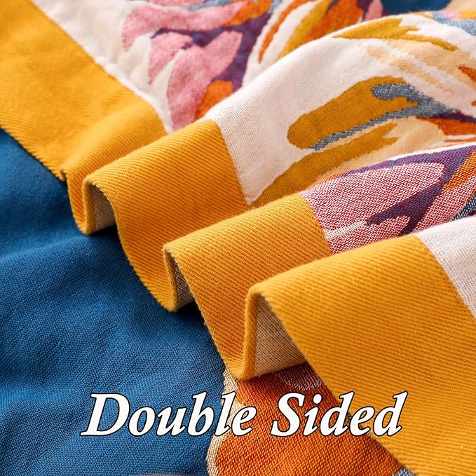 Snycler Boho Throw Blanket for Bed - 100% Cotton Ultra Soft Rustic Quilt - Watercolour Floral Printed Farmhouse Decor Bed Fall Blankets,80"×90" All Season Rustic Throw for Sofa Couch Chair