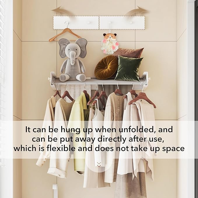 Upgrade Wall Mounted Clothes Drying Rack, 31.5 Inch, Foldable, Collapsible, Retractable, White