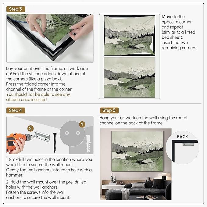 SIGNWIN 46"x60" Extra Large Framed Wall Art Green Line Art Mountain Landscape Illustration for Home Living Room Bedroom Decor (Frame Assembly Required)