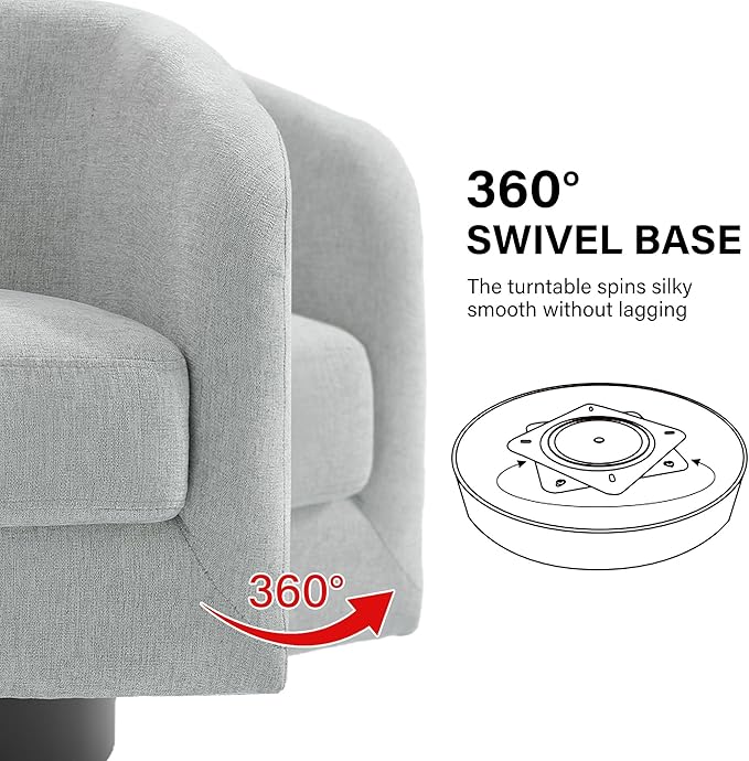 Swivel Barrel Accent Chair, Modern Round Chenille Fabric Arm Chair for Living Room, Bedroom, Comfy Club Reading Chairs for Adults(Chenille Fabric, Light Grey, Set of 2
