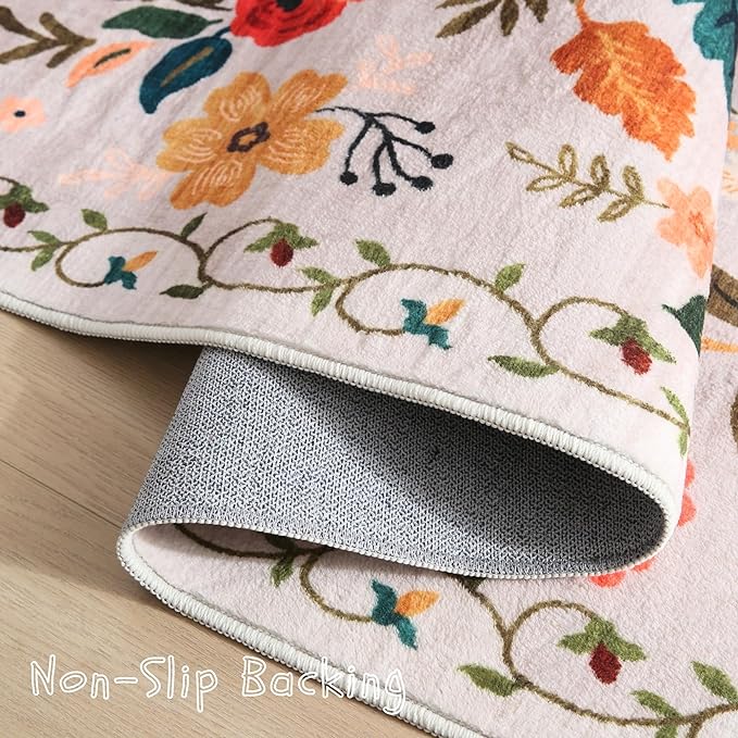 Runner Rug for Hallways Kitchen Rug Non Slip 2'x 6' Washable Rugs with Rubber Backing Soft Floral Carpet Runner for Hallways, Kitchen, Laundry, Bedroom, Bathroom(Beige)