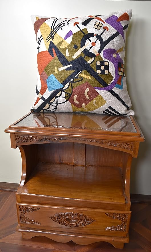 Kandinsky Abstract Pillow Cover - White Modern Throw Pillowcase Cream Chair Cushion Contemporary Farmhouse Pillows Modern Couch Handmade Wool Size 18x18