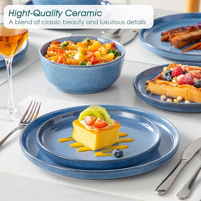 vancasso ANYA 18 Pieces Plates and Bowls Set, Blue Dinnerware Sets, Reactive Glaze Dishes Set for 6, Ceramic Dishware Sets Kitchen Dinner Set, Microwave & Dishwasher Safe