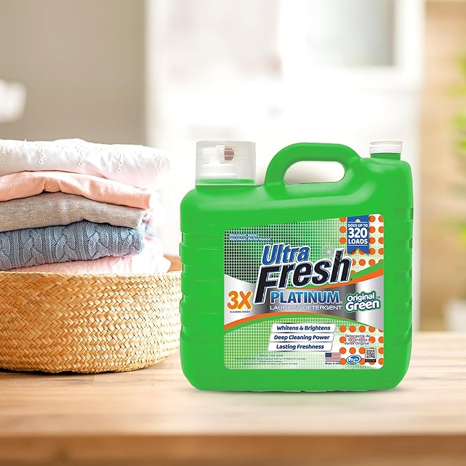 Ultra Fresh 2 Pack 3X Platinum Liquid Laundry Detergent up to 320 Loads, Original Green - Deep Cleaning Power and Fresh Scent for Washing Clothes