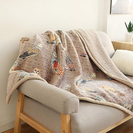 UKELER Flannel Sherpa Throw 80'' x 60''- Cute Colorful Owl Design Soft Plush Flannel Blanket Throws for Bed/Couch/Sofa/Office/Camping