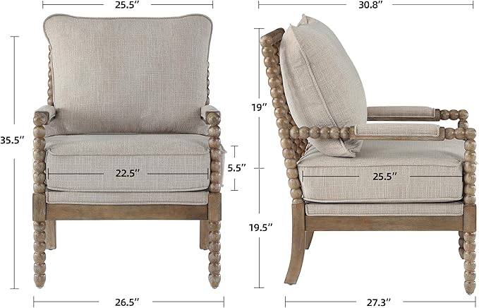 DUHOME Linen Fabric Spindle Accent Chairs Set of 2,Spool Chairs with High Resilience Spring Cushion and Armrest Pads, Leisure Armchair for Living Room Bedroom Farmhouse Home Office Belcony