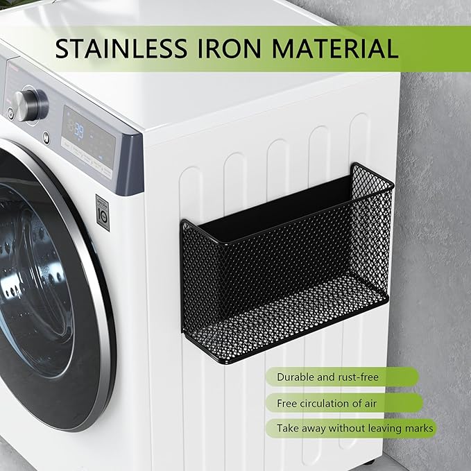 Magnetic Basket Fridge Lint Bin Dryer Ball Holder Laundry Room Organization Home Storage for Class Office School (Mesh,(1-Pack) Black/L)