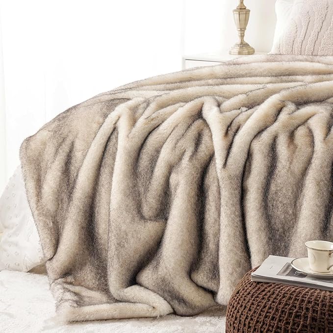 BATTILO HOME Luxury Fluffy Faux Fur Throw Blanket, Cozy Soft Warm Fur Blanket for Couch, Sofa, Chair, Bed, Plush Fuzzy Fur Throws with Long Pile & Brushed Tips, 50"x60"