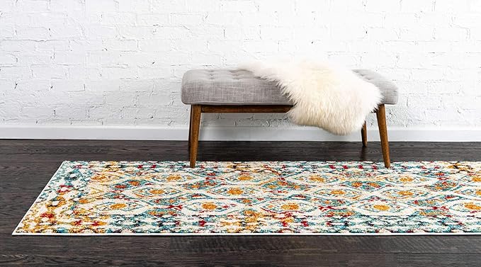 Unique Loom Rosso Collection Vintage, Geometric, Bohemian, Traditional, Distressed, Southwestern Area Rug, 2' 0" x 6' 0", Multi/Ivory