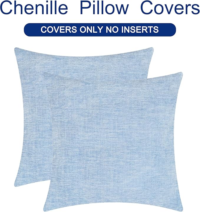 CaliTime Throw Pillow Covers Decorative 20 X 20 Inches Pack of 2 Cozy Chenille Cushion Cases for Couch Sofa Bed Living Room Home Baby Blue