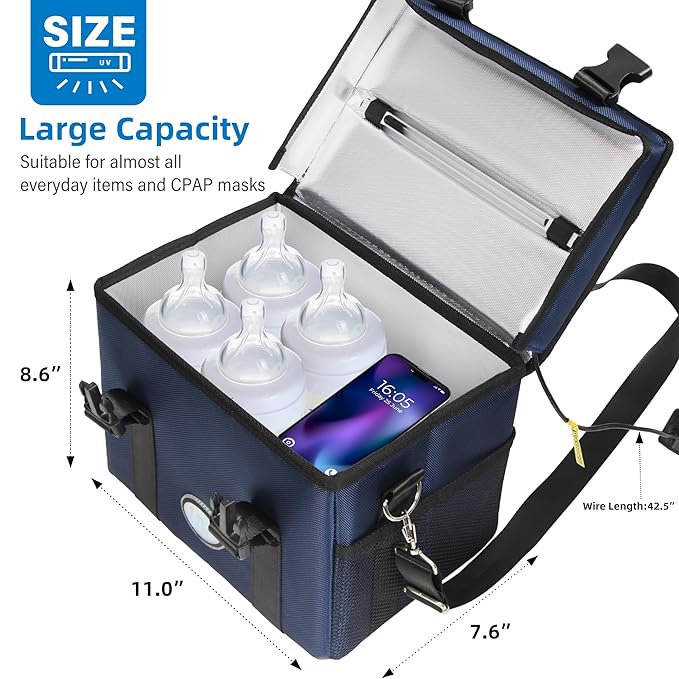 UV Sanitizer Box, 12L Ozone Portable Sanitizing and Cleaning Machine with 3-Level Timer, Foldable UV Cleaner Box for Phone, Toys, Mask, Towel, key, Ozone UV Box 