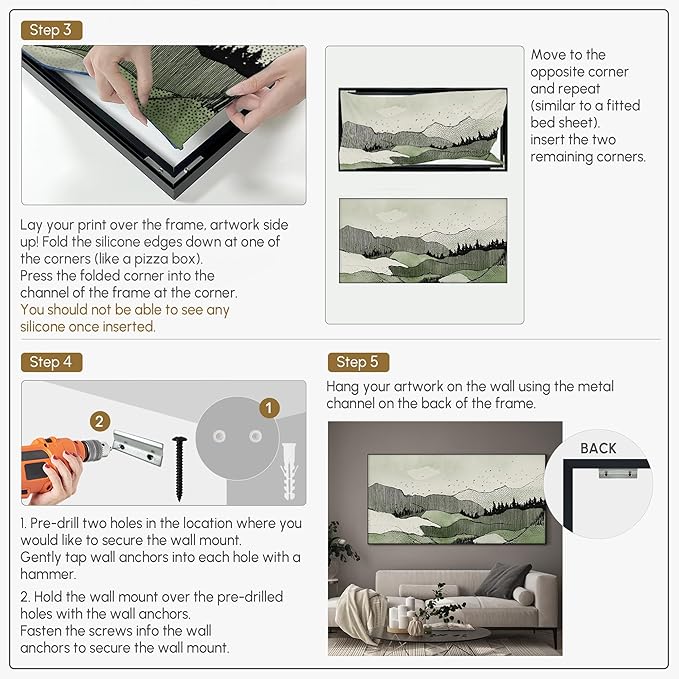 SIGNWIN 36"x72" Extra Large Framed Wall Art Green Line Art Mountain Landscape Illustration for Home Living Room Bedroom Decor (Frame Assembly Required)