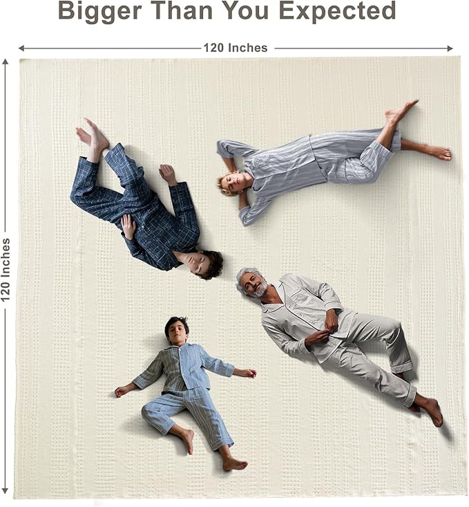 PHF 100% Cotton Waffle Blanket Oversized King 120"x120", Lightweight Breathable Extra Large 10'x10' Summer Blankets for Bed, Giant Big Luxury Aesthetic Woven Bedding for Home Decor, Ivory