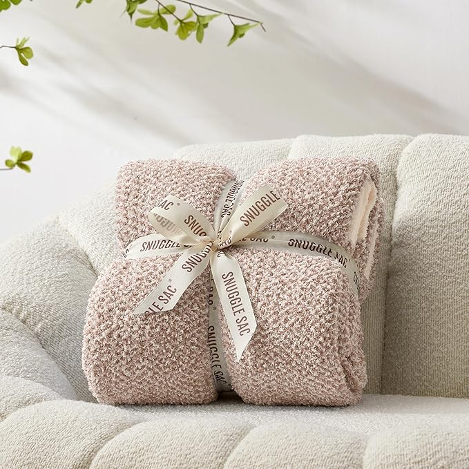 Snuggle Sac Taupe Blankets Twin Size, Reversible Super Soft Bed Blanket Warm Cozy Knit Fuzzy Plush Lightweight Blankets for Bed, Sofa, Living Room, Hotel, Heather Taupe, 60x80 inches