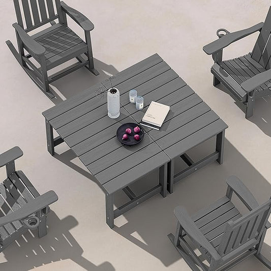 SERWALL Patio Coffee Table, HDPE Rectangle Outdoor Coffee Table Set of 2, Grey