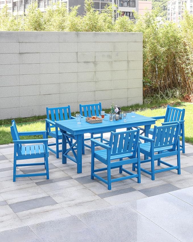 Patio Dining Chair Set of 2, HDPE Outdoor Dining Chair, Ergonomic HDPE Dining Chairs with Deep Seating, All Weather Outdoor Chairs Furniture for Backyard, Deck, Garden, Poolside, Sky Blue
