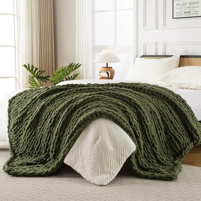 Ultra Soft Chunky Knit Blanket Throw -40x50 Hand Knitted Warm Chenille Throw Blanket, Home Decor Soft Thick Yarn Cable Knit Blanket Breathable Fleece Banket Christmas for Couch Bed Sofa Best GIF
