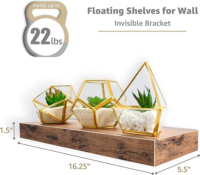 Sorbus Floating Shelves for Wall, Bathroom Shelves Wall Mounted for Kitchen, Bedroom, Living Room, Bathroom Storage, Over Toilet, Hanging Book Shelf for Wall Home Decor (Mahogony, 5 Pack)