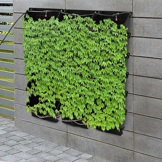 Self-Watering Wall-Mounted Planter, Vertical Garden Planter Set with 18 Pots, Stackable Plant Grow Pots with Electronic Timer for Growing Veggies, Fruits, Herbs, Flowers.