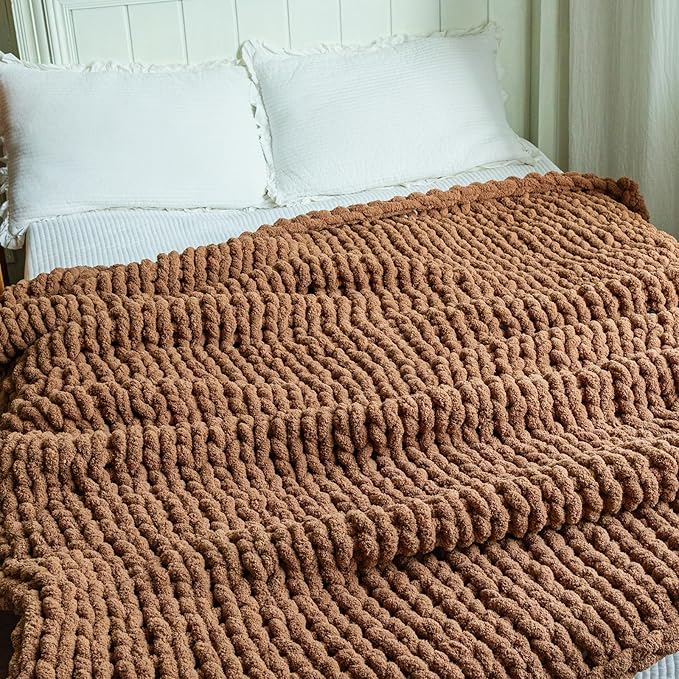 Chunky Knit Blanket - Luxury Soft Cozy 50 * 60 Throw Blanket,100% Woven Blanket Rope Knot Throw Blanket for Couch, Sofa, Home Decor, Gift - Machine Washable(Brown)