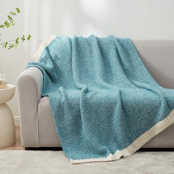 Snuggle Sac Teal Blue Oversized Throw Blankets,Super Soft Warm Cozy Throw Blankets for Couch, Knit Fuzzy Plush Blanket, Heather Teal, 50x70 inches