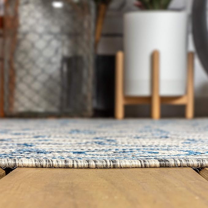 JONATHAN Y Vintage Filigree Indoor Outdoor Octagon Area Rug 5 Ft Gray/Navy, Charleston Textured Weave for Backyard, Patio, Porch, Easy-Cleaning, High Traffic, Pet-Friendly, Non-Shedding SMB106C-5TGN