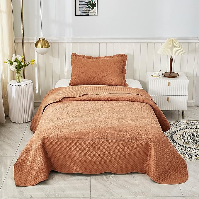 MarCielo 3-Piece 100% Cotton Oversized Bedspread Lightweight Quilt Coverlet Embroidery Farmhouse Bedding Set T0 (Royal Orange, Twin (68"x86"))