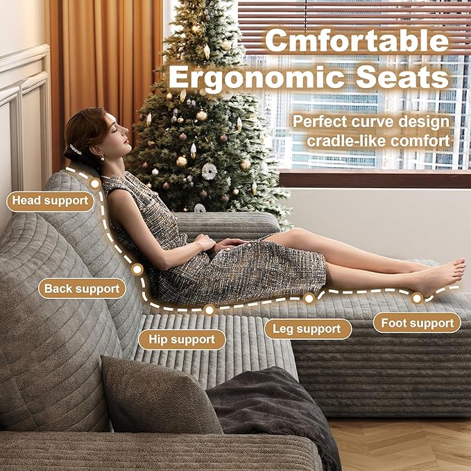 108" Sectional Couches for Living Room Modern Modular Sofa with L-Shape Couchs Upholstered Boneless Couch Deep Seat Sectional Couch with Chaise (Grey, Right Facing Chaise+2Seaters)