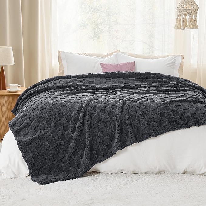 Bedsure GentleSoft Blankets Queen Size for Bed - Super Soft Cozy Blanket for Women Men Girls, Large Fuzzy Fleece Throw for Bedroom Decor, Dark Grey, 90x90 Inches