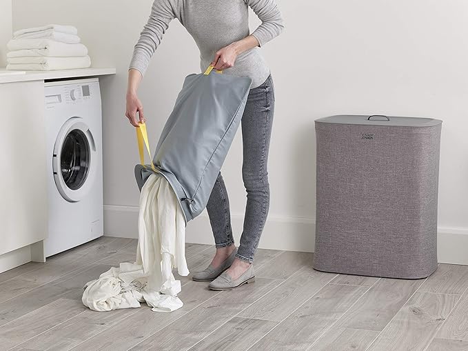 Joseph Joseph Tota 90 liter/23.8 gallon Laundry Hamper Separation Basket with lid, 2 Removable Washing Bags with Handles - Gray