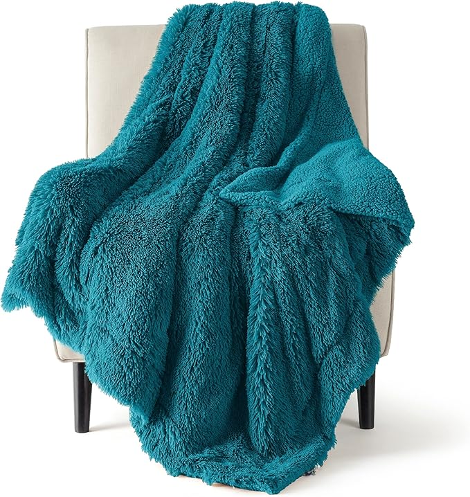 Bedsure GentleSoft Fluffy Turquoise Teal Throw Blanket, Teal Decor Cozy Gifts for Women Men, Soft Fuzzy Sherpa Fleece Plush Thick Warm Faux Fur Throws for Couch, Aqua Blanket Gifts for Mom, 50x60