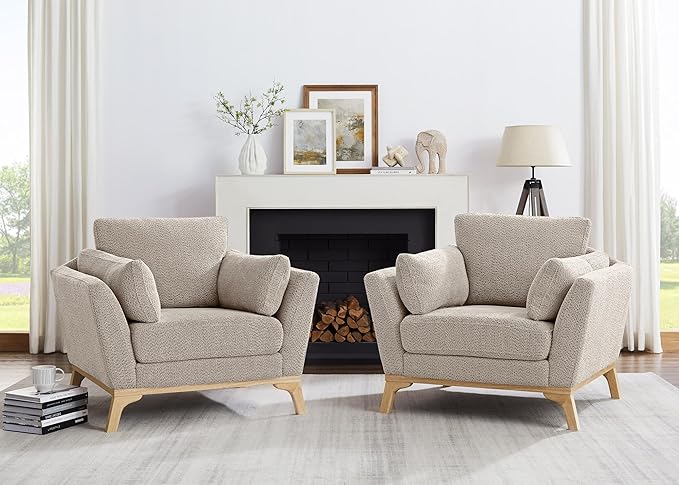 Large-Sized Accent Chair, Thick Cushion Bedroom Reading Chair, Comfortable Living Room Single Sofa, Boucle Camel
