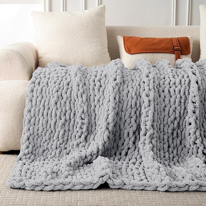 Ultra Soft Chunky Knit Blanket Throw -40x50 Hand Knitted Warm Chenille Throw Blanket, Home Decor Soft Thick Yarn Cable Knit Blanket Breathable Fleece Banket Christmas for Couch Bed Sofa Best GIF