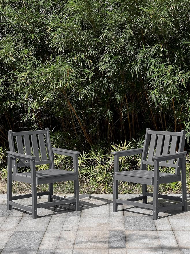 Patio Dining Chair Set of 2, HDPE Outdoor Dining Chair, Ergonomic HDPE Dining Chairs with Deep Seating, All Weather Outdoor Chairs Furniture for Backyard, Deck, Garden, Poolside, Smoke Gray