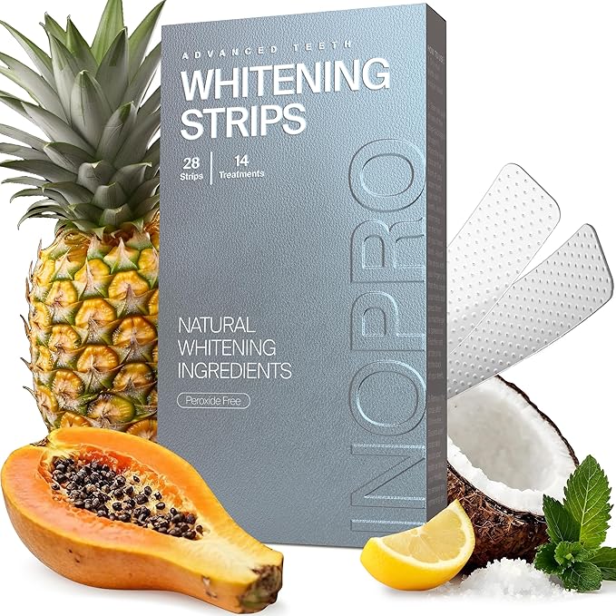 Natural Teeth Whitening Strips Kit 14 Treatments - Sensitive Teeth Whitener, Peroxide Free, Enamel Safe White Strips - Instant Teeth Whitening Without The Harm (28 Strips)