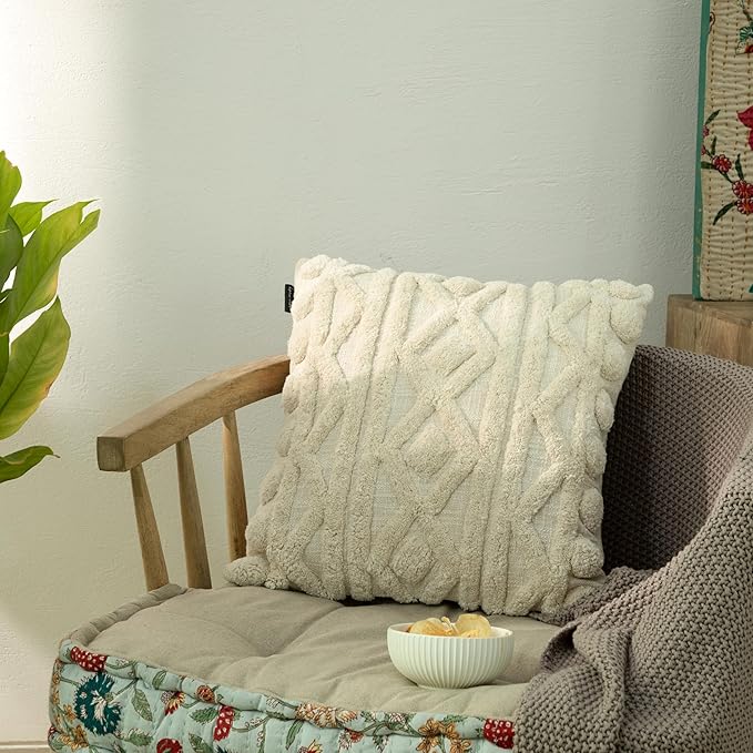 Tufted Boho Pillow Covers 18X18 Inch Throw Pillow Covers Decorative Cushion Cover Exquisitely Crafted with Hand-Finished Tuft Farmhouse Pillow Case for Couch Sofa Bed Living Room Bedroom