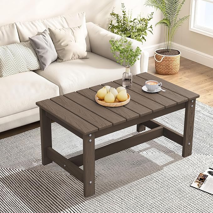 SERWALL HDPE Patio Coffee Table, Rectangle Outdoor Coffee Table, All Weather Patio Table for Deck, Pool, Balcony, Indoor or Outdoor Use, Coffee