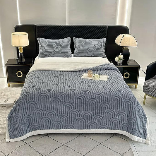 UKELER Sherpa Bed Blanket 80 × 90 inch, Ultra Soft Queen Size Throw Blanket for All Season, Cozy Plush Arch Fleece Blankets for Bedroom Living Room Dorm Hostel Sofa Camping, Blue Grey