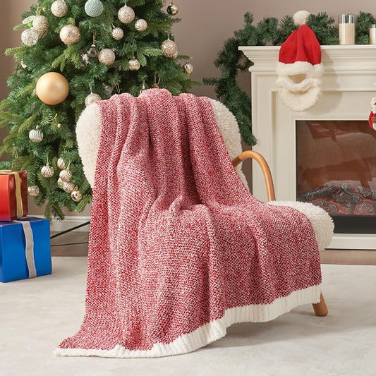 Snuggle Sac Red Throw Blanket for Couch, Super Soft Warm Christmas Red Blankets Cozy Knit Fuzzy Plush Lightweight Throws for Sofa, Bed, Camping, Heather Red, 50x60 inches