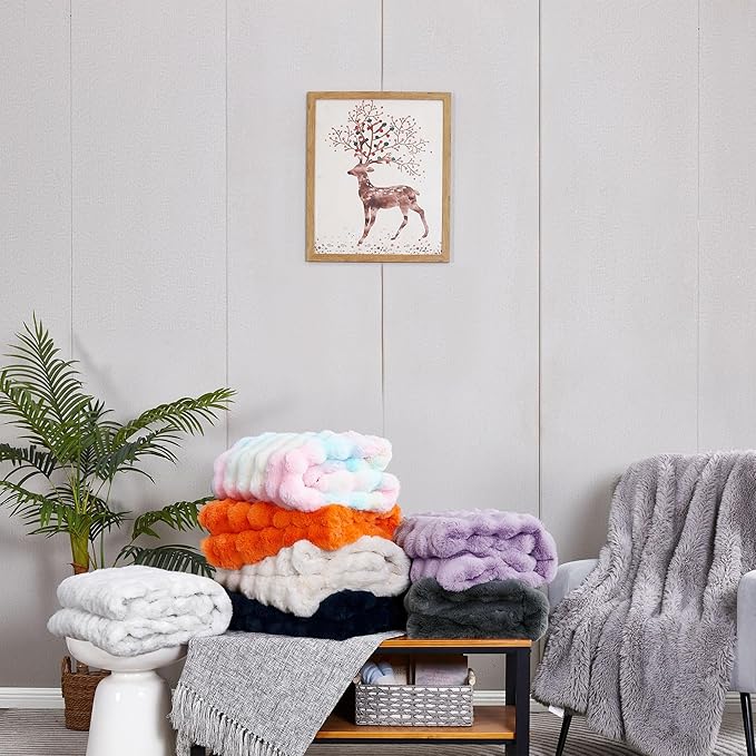 DREAMNINE Large Soft Thick Fuzzy Bubble Faux Rabbit Fur Blanket Full Size 70" x 80",Double Sided Comfy Plush Warm Shaggy Fluffy Blankets, Luxury Big Cozy Cute Textured Furry Blanket for Bed, Navy Blue