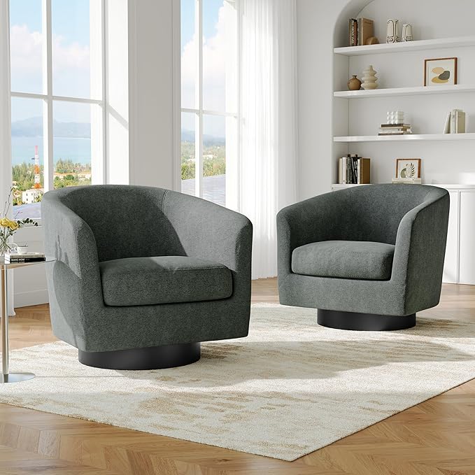 Swivel Barrel Accent Chair, Modern Round Chenille Fabric Arm Chair for Living Room, Bedroom, Comfy Club Reading Chairs for Adults(Chenille Fabric, Grey, Set of 1
