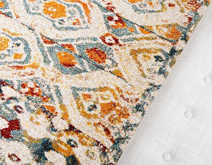 Unique Loom Rosso Collection Vintage, Geometric, Bohemian, Traditional, Distressed, Southwestern Area Rug, 4' 0" x 6' 0", Multi/Ivory