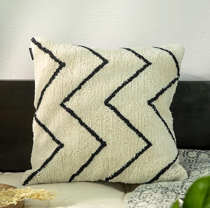 Tufted Boho Pillow Covers 18X18 Inch Throw Pillow Covers Decorative Cushion Cover Exquisitely Crafted with Hand-Finished Tuft Farmhouse Pillow Case for Couch Sofa Bed Living Room Bedroom