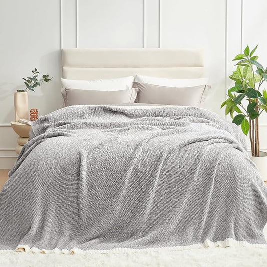 Snuggle Sac Queen Size Bedding Blanket Grey Color, Super Soft Warm Blankets for Bed, Living Room, Luxurious Microfiber Blanket Dupes, Heather Grey, 90x90 inches