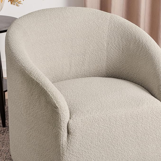 KINWELL 32" Wide Modern Boucle Swivel Barrel Chair, No Assembly Round Upholstered Swivel Accent Armchair for Living Room, Bedroom, Office (Oatmeal)