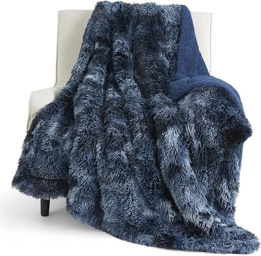 Bedsure GentleSoft Fluffy Navy Blue Throw Blanket, Tie Dye Blue Decor Navy Gifts for Men, Soft Cozy Fuzzy Plush Minky Thick Warm Sherpa Fleece Faux Fur Blanket for Couch, Blanket Gifts for Him, 50x60