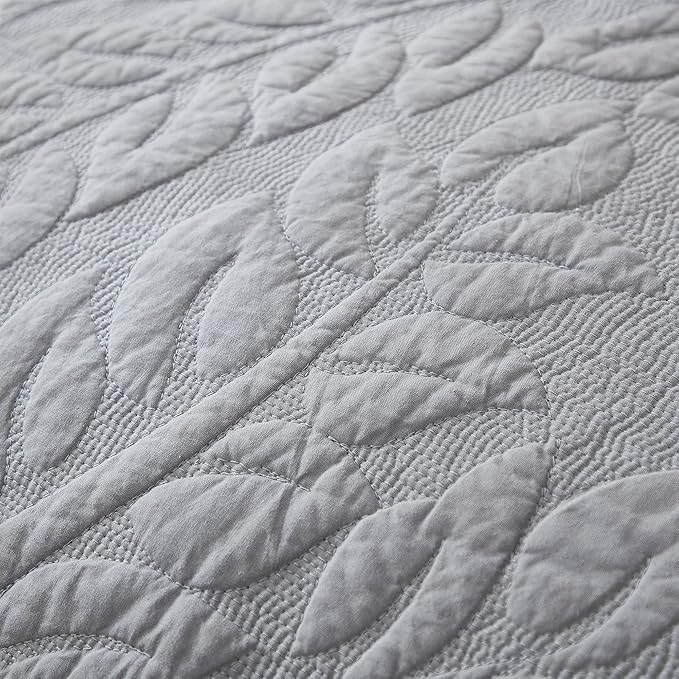 MarCielo 3-Piece 100% Cotton Oversized Bedspread Lightweight Quilt Coverlet Embroidery Farmhouse Bedding Set T0 (Light Grey, Oversized Queen (100"x106"))