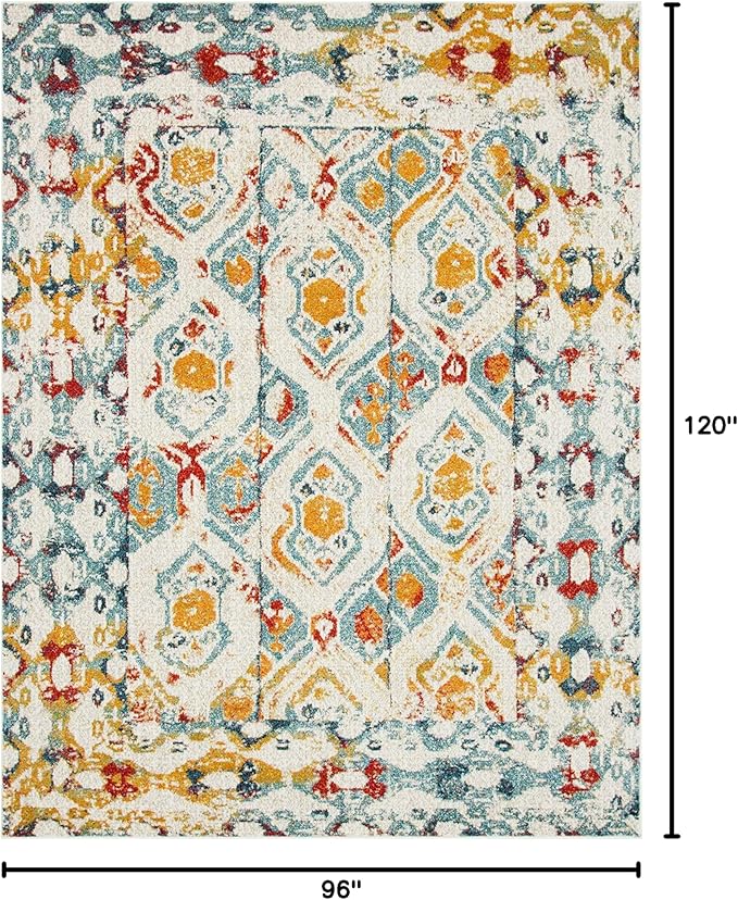 Unique Loom Rosso Collection Vintage, Geometric, Bohemian, Traditional, Distressed, Southwestern Area Rug, 8' 0" x 10' 0", Multi/Ivory