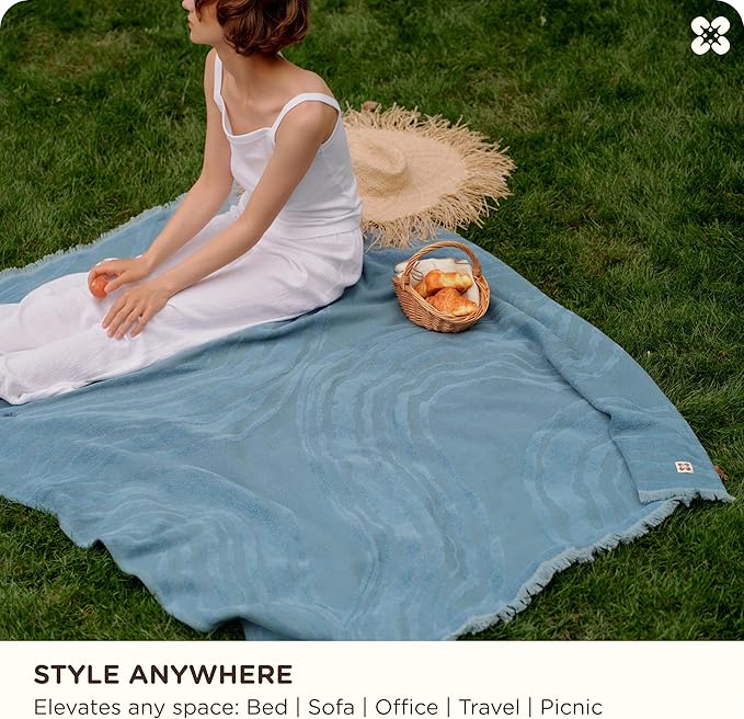 Bedsure 100% Cotton Throw Blanket for Couch - Chenille Woven Textured Blanket Gifts for Women, Cozy and Soft for All Seasons, Home Decor Boho Throw for Bed, Sofa, Tapestry, 50x60 Inches