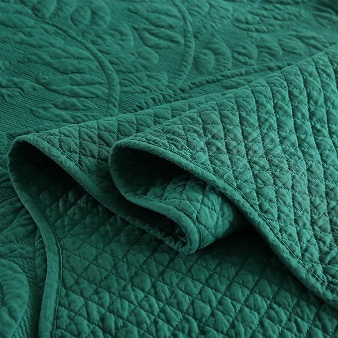 MarCielo 3-Piece 100% Cotton Oversized Bedspread Lightweight Quilt Coverlet Embroidery Farmhouse Bedding Set T0 (Emerald, Oversized Queen (100"x106"))